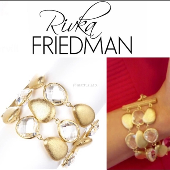 Rivka Friedman Jewelry - Rivka Friedman Gold Rock Crystal + Satin Pebble 3 Row Bracelet